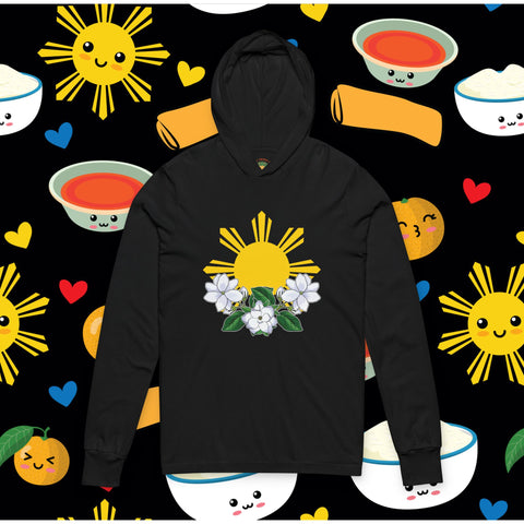 Philippine Sun & Sampaguita (Hooded Long Sleeve Tee, Unisex)