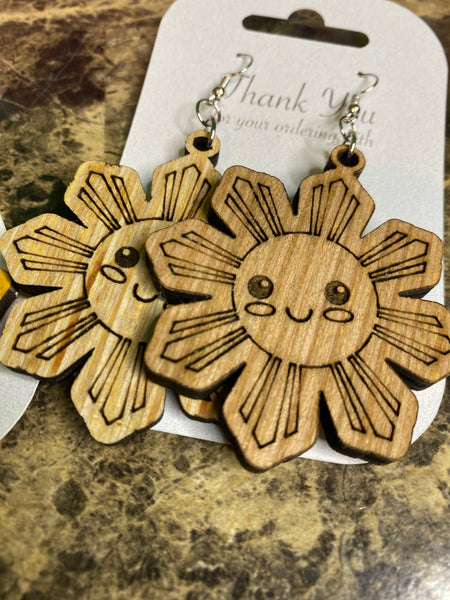 Philippine Sun, wooden dangle earrings