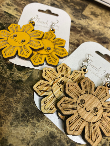 Philippine Sun, wooden dangle earrings