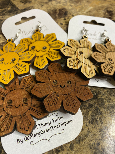 Philippine Sun, wooden dangle earrings